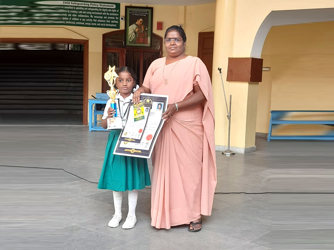 Class III student Shivani won the World Star Certificate for spinning LED sticks nonstop for three hours.